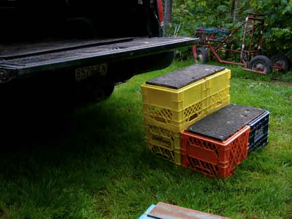 finished stairs made of milk crates